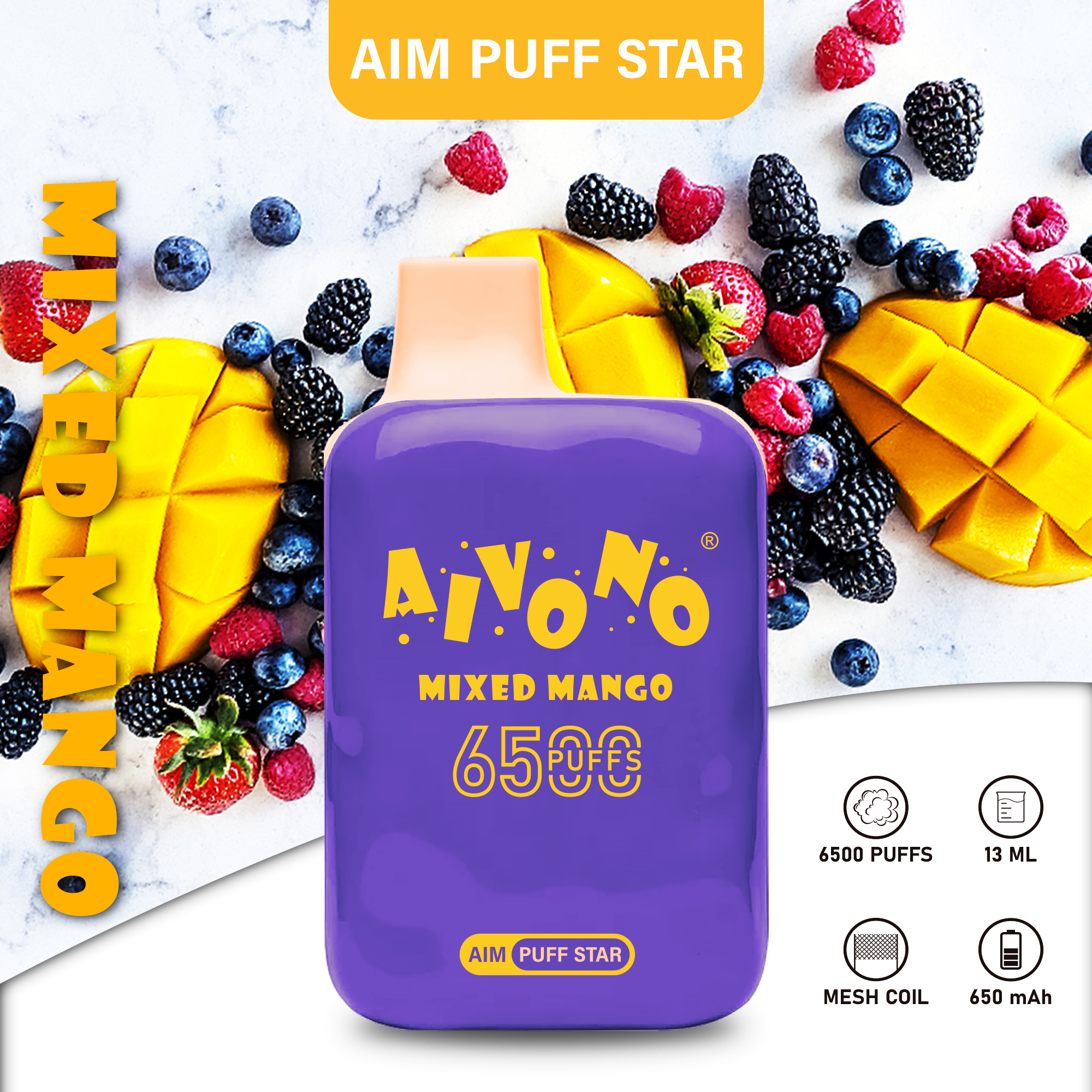 Aivono Aim Puffstar 6500 Puffs Disposable Vape - 6500 Puffs, 13ml E-Liquid, Rechargeable Battery