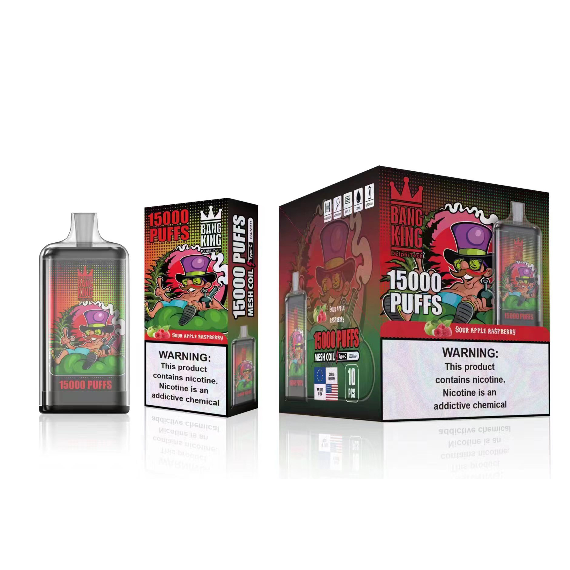 Bang King 15000 Puffs Rechargeable Disposable Vape Pen - 25ml E-Liquid, 650mAh Battery, 12 Flavors