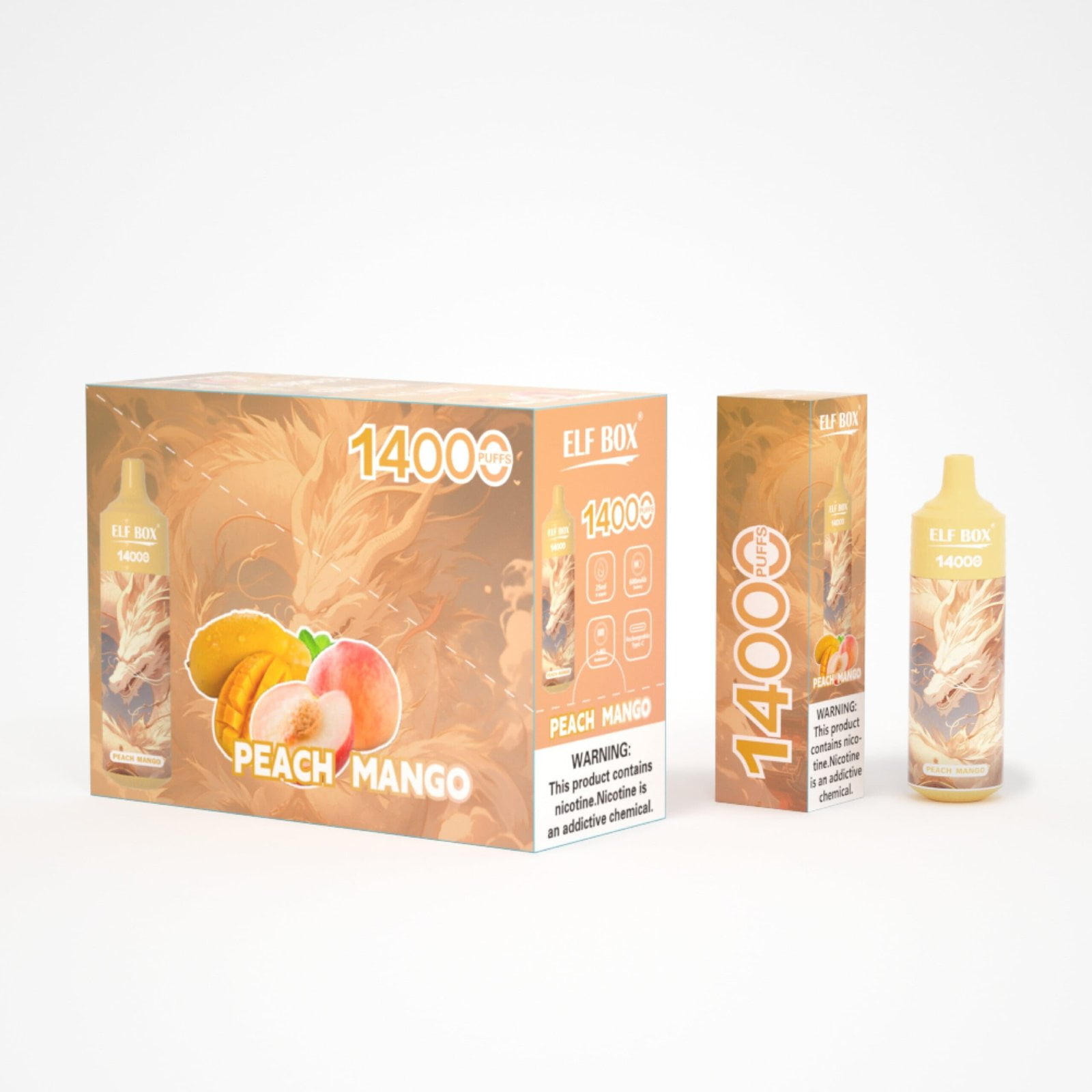 ELFBOX 14000 Puffs Rechargeable Disposable Vape - 25ml E-liquid, Mesh Coil, 0%/2%/3%/5% Nicotine, 10 Flavors