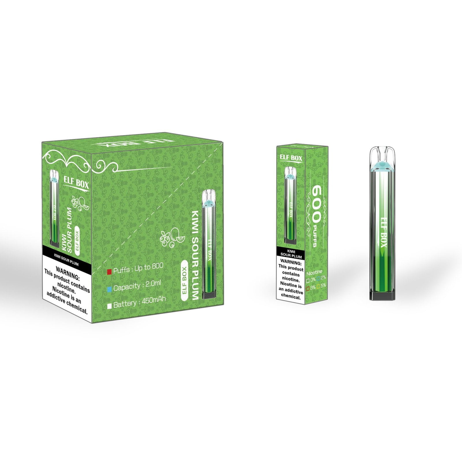 Elfbox Crystal Bar 600 Disposable Vape Pen - 600 Puffs, 0%/2%/5% Nicotine, Variety of Flavors