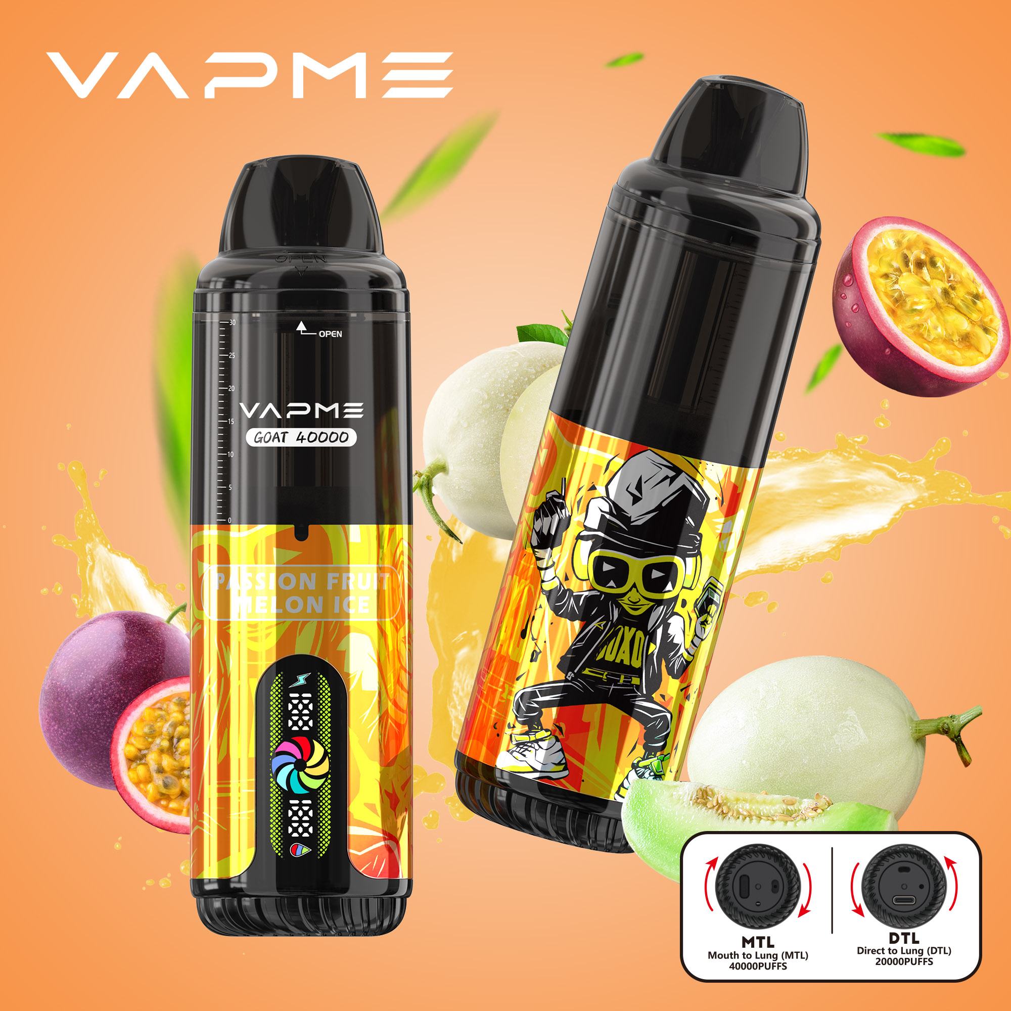 Vapme Goat 40000 Disposable Vape with 40000+ Puffs, 10 Flavors, 850mAh Battery, and 30mL E-Liquid - DTL/MTL Modes