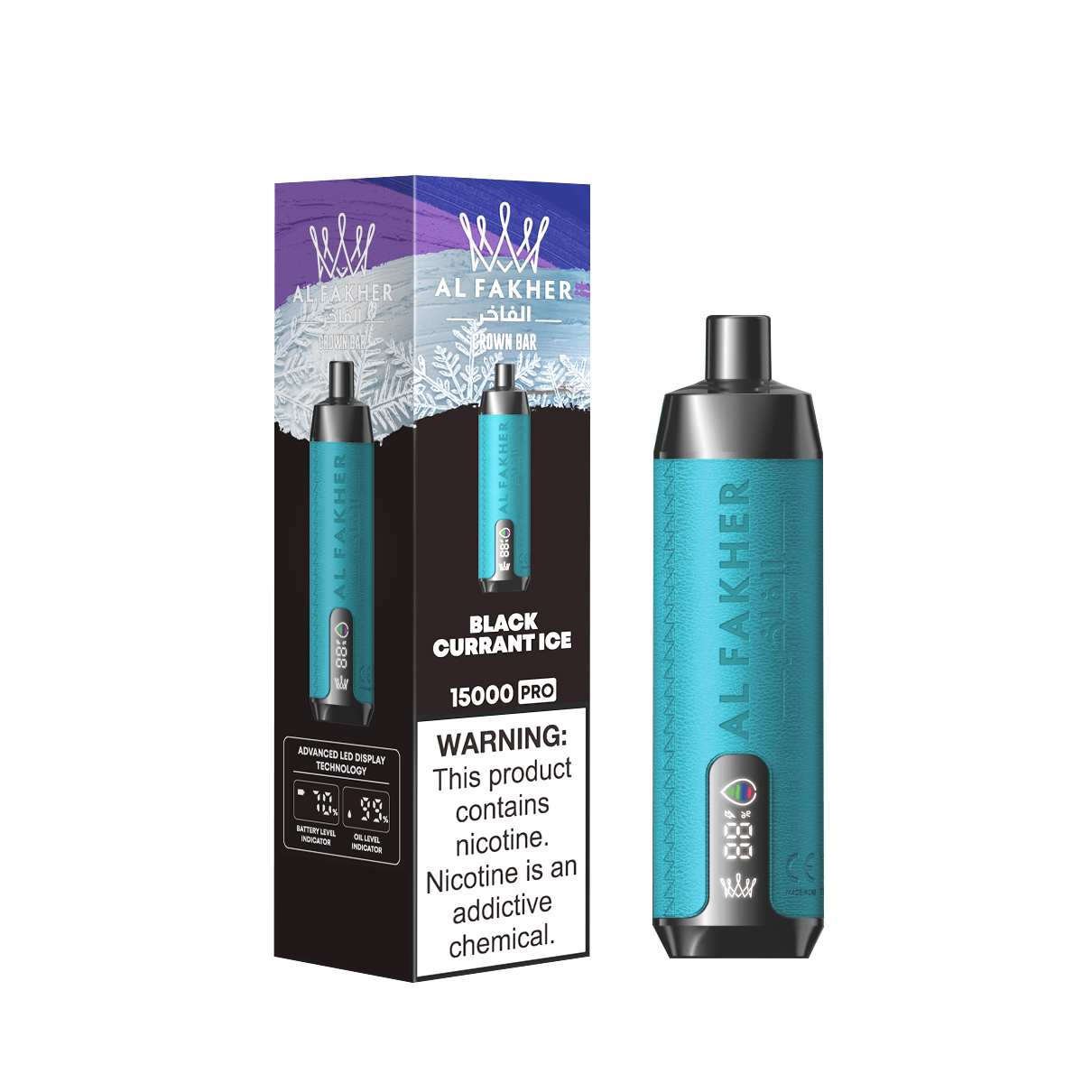 AlFakher Crown Bar 15000 Disposable Vape - 15000 Puffs, 5% Nicotine, 22ML E-liquid, USB-C Rechargeable