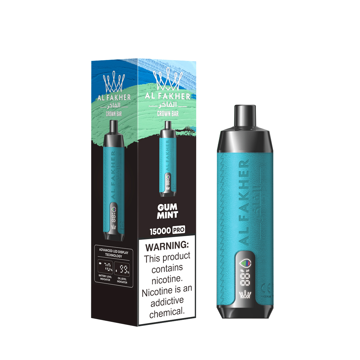 AlFakher Crown Bar 15000 Pro Disposable Vape - 15000 Puffs, 22ML E-liquid, 5% Nicotine, USB-C Rechargeable - Premium Vaping Experience