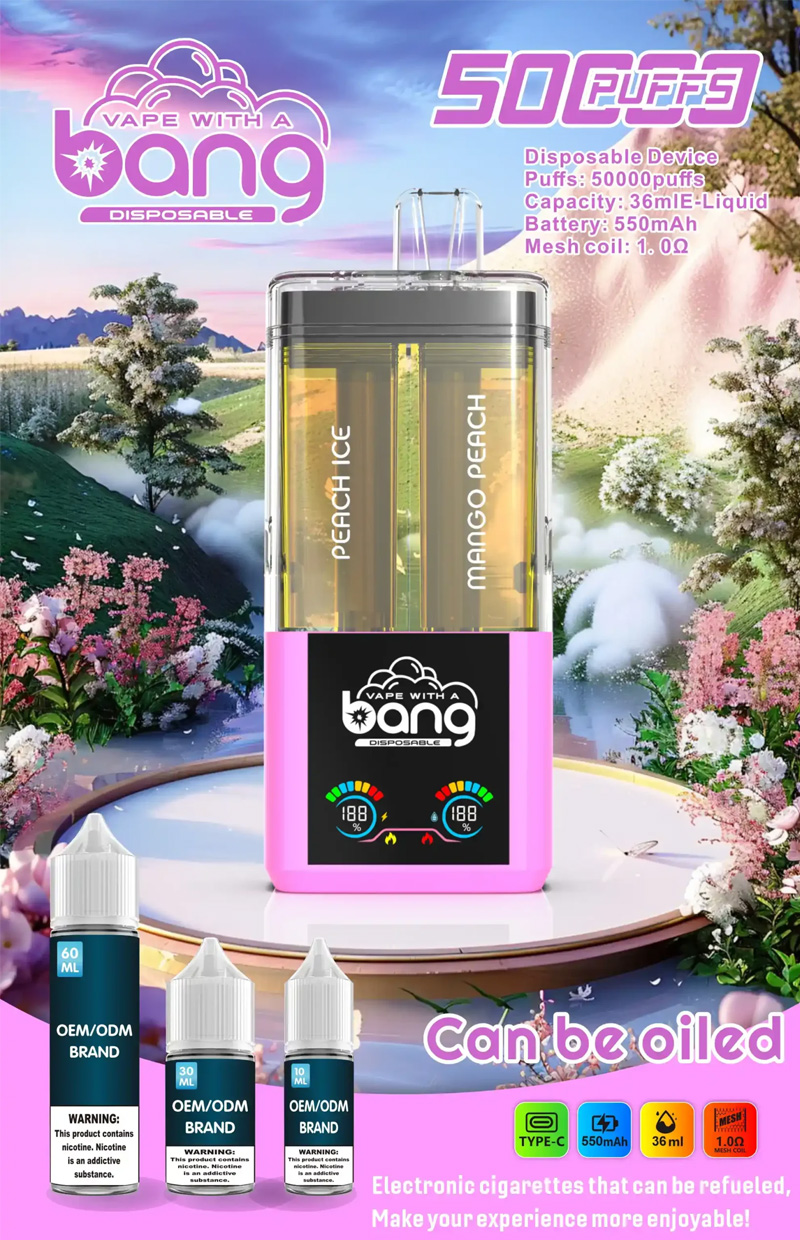 Bang 50000 Disposable Vape - Up to 50,000 Puffs, 12 Flavors, 36mL E-Liquid, 650mAh Battery
