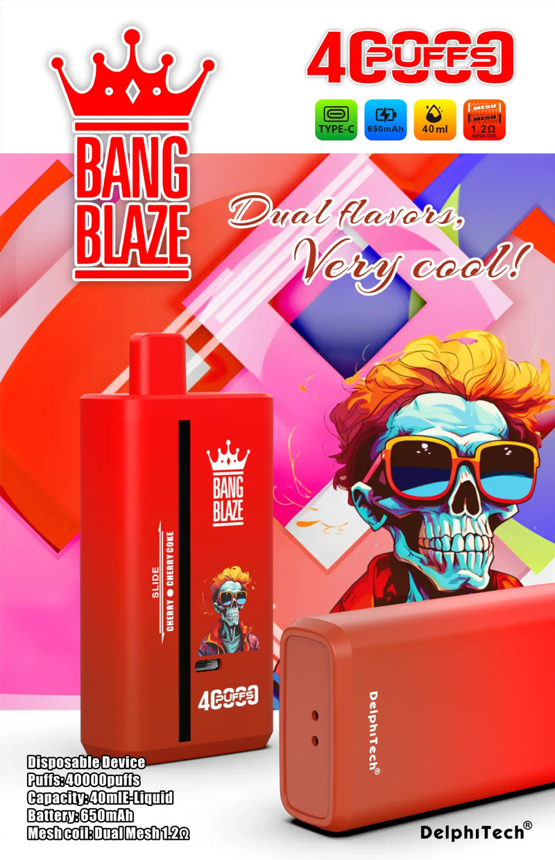 Bang Blaze 40000 Puffs 12 Flavors Disposable Vape - 40ml E-liquid, 650mAh Battery, Type-C Charging
